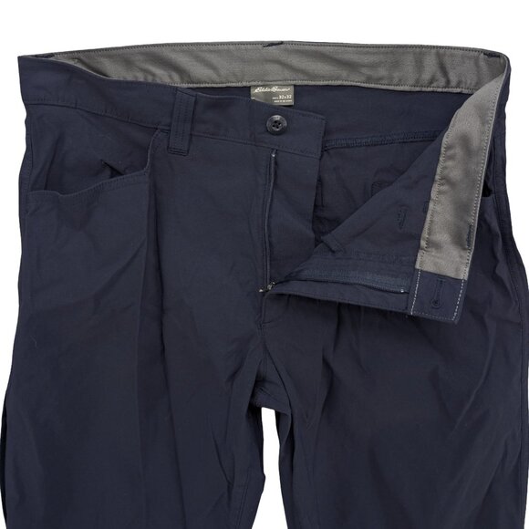Eddie Bauer Tech Pants Mens Navy Blue Nylon Stretch Flat Front Size 32x32 - Picture 5 of 10